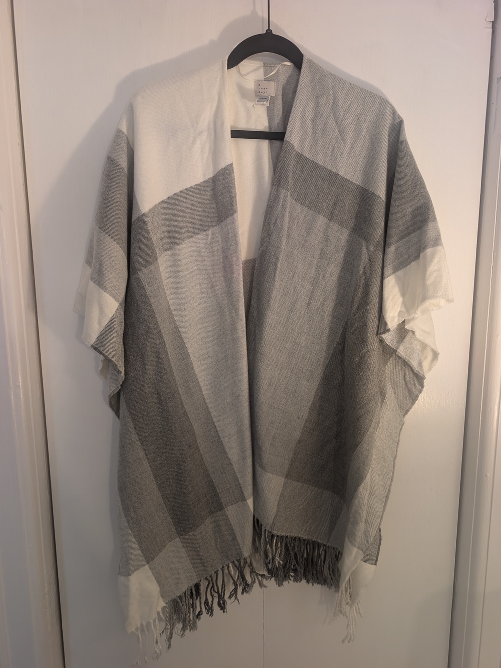 a new day Gray & White Plaid Wrap Poncho